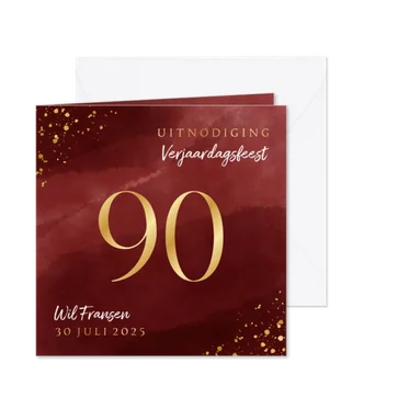 Uitnodiging 90 jaar gouden spetters op waterverf